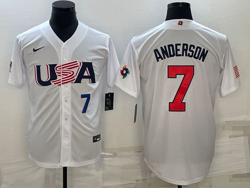 Men 2023 World Cub USA 7 Anderson White Nike MLB Jersey1